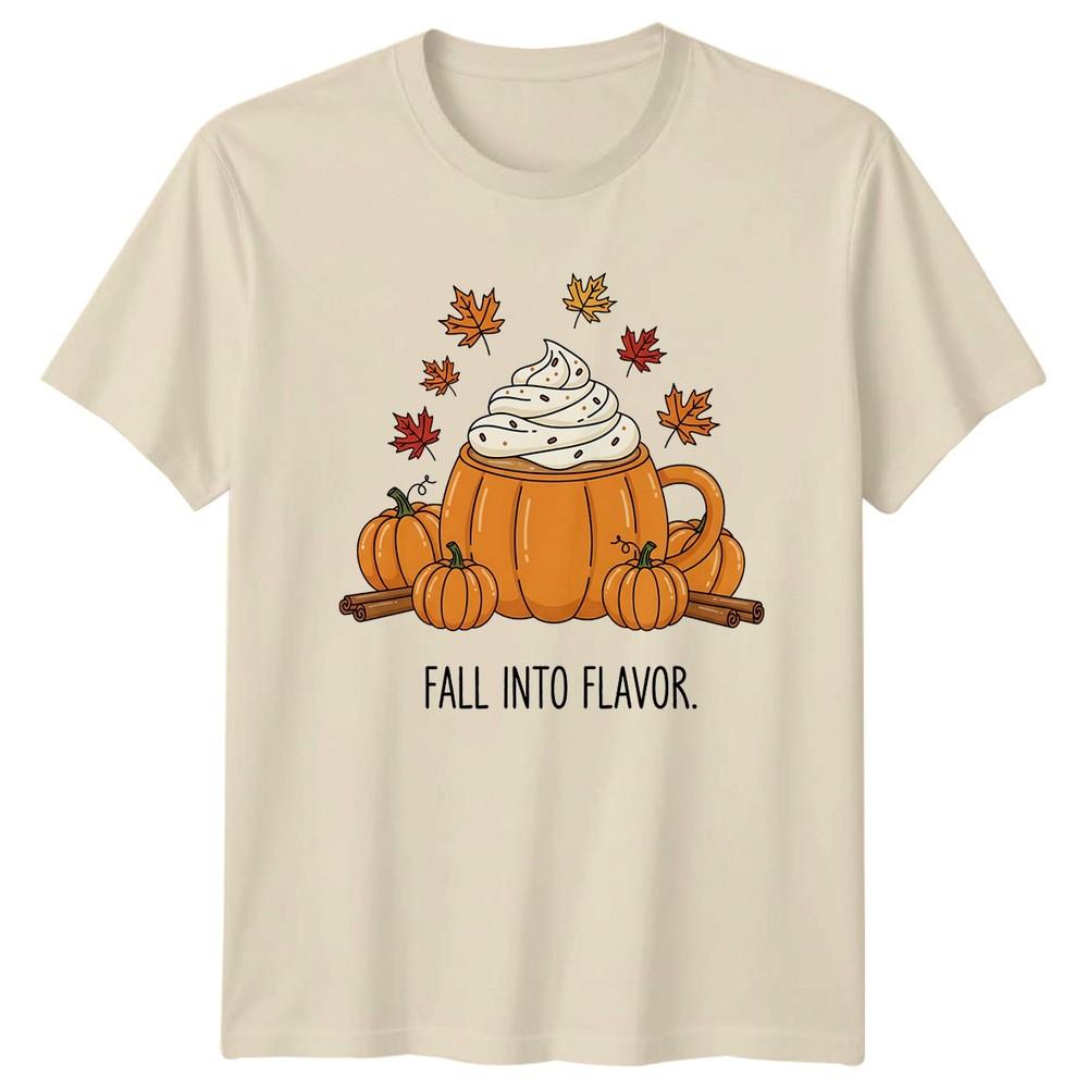Fall Into Flavor Unisexs TShirt Pumpkin Spice Autumn Halloween Gift For Her