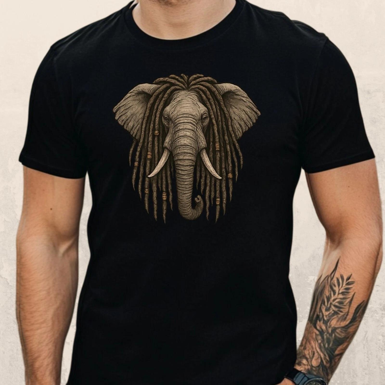 T-Shirt Herren Elefant mit Dreadlocks Motiv Baumwolle Größe S bis 5XL S