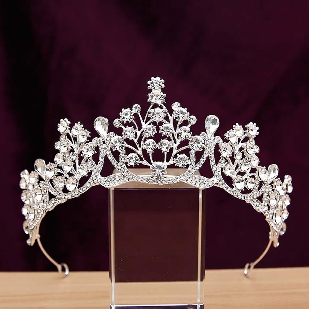 Shiny Crown Hair Accessory Elegant Princess Rhinestone Tiara Temperament Silver Floral Crown  Women