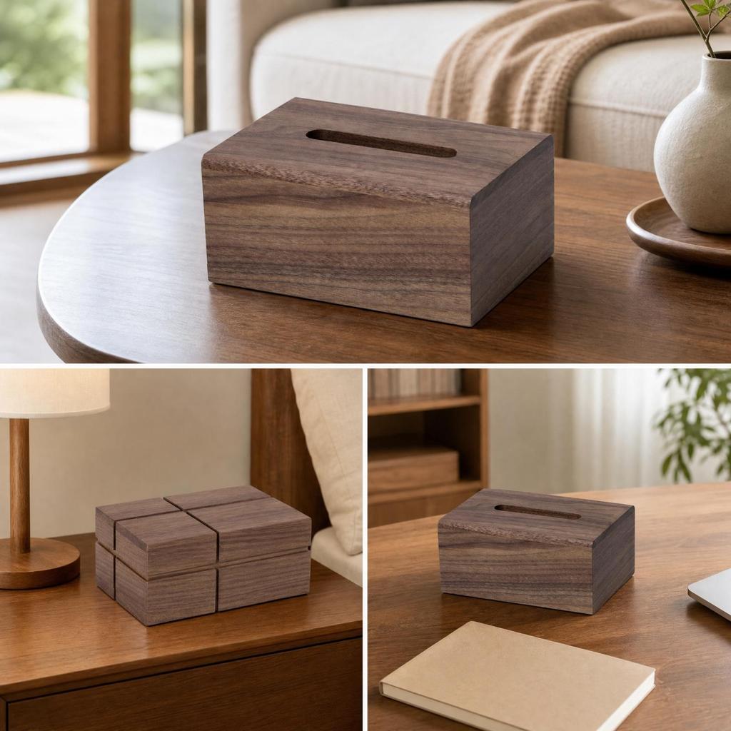 Walnut Wood Tissue Box Long-Lasting for Living Room, Bedside Table