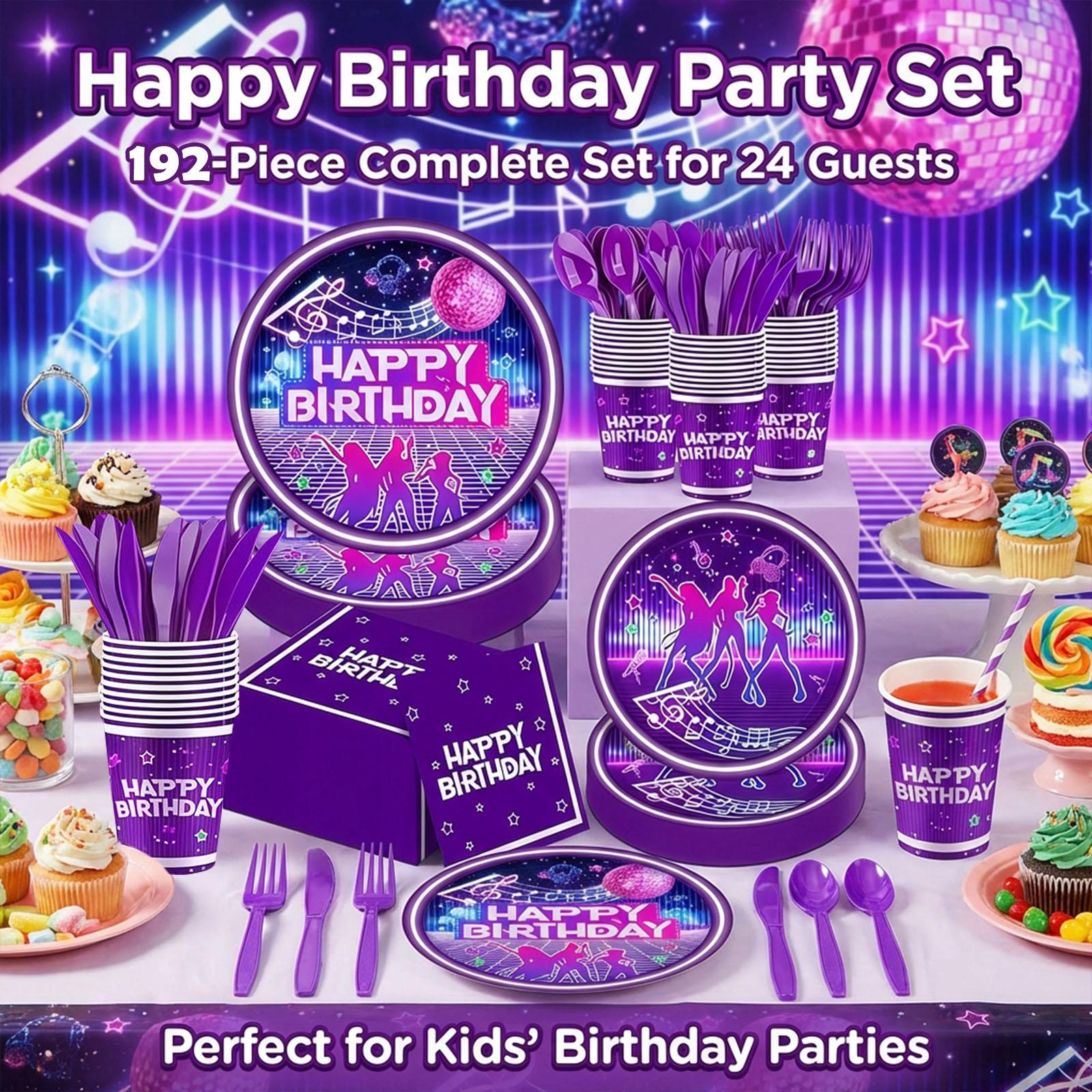 

Birthday Party Decorations, Happy Birthday Banners And Pennants, Birthday-themed Outfit Sets 192PC One Size фіолетовий