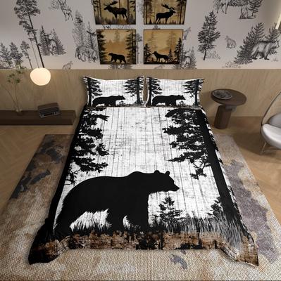 Homewish Safari Bear Deer Duvet Cover SetJungle Animal For Teens Bedding SetWoodland Wildlife Decor