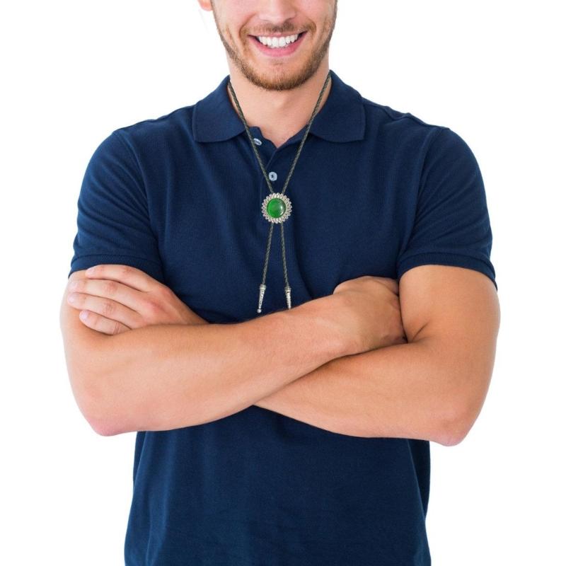 Engraving Flower Stone Bolo Tie Carved Necktie for Shirt Jeans Western Necklace Braided Shoestring Necktie Bolo Tie