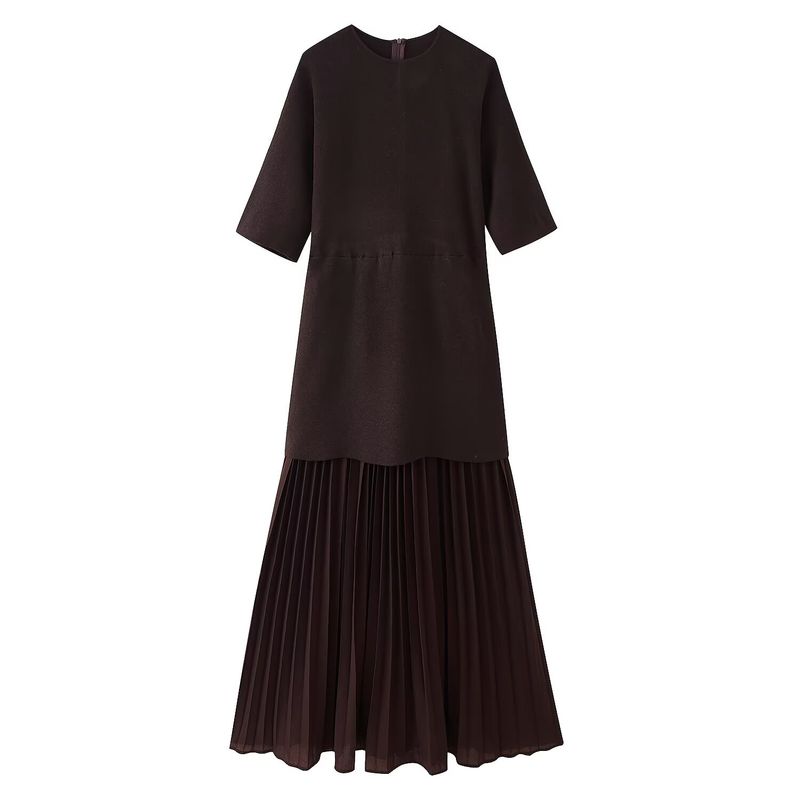 Kaslead New Women Clothes Western Style Round Neck Short Sleeve Knitted Patchwork Dress 4192001