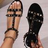 Womens Rivets Decor Flat Sandals - Stylishly Casual, Open Toe, Ultra-Lightweight, Buckle Strap Shoes - Perfect for Summer