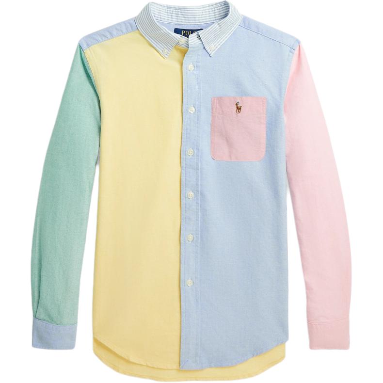 Polo Ralph Lauren Ss24 Color Block Gesticktes Pony Einreihig Spitzkragen Lässiges Langarmhemd Kinderhemden Mehrfarbig CWPOWOVY6820455-999
