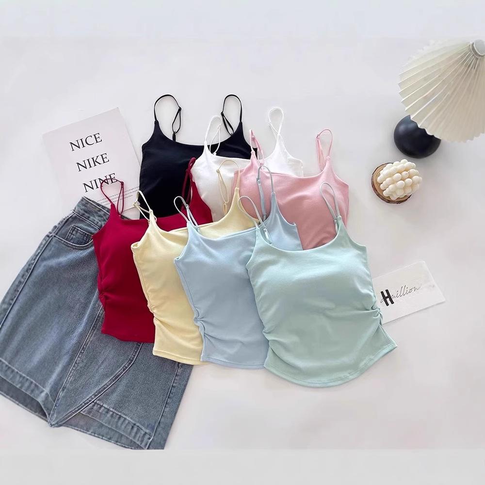 Stilvolles süß-würziges plissiertes Camisole-Westchen mit integrierten Cups für Damen - Vielseitige Innen- & Außenbekleidung mit elegantem Rückendesign