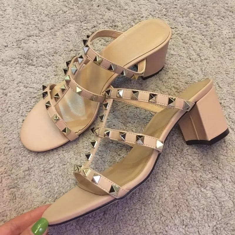 

Fashion Women Slippers Open Toe Sandals High Heels Shoes Woman Summer 2025 Trend Elegant Pumps Dress Shallow Chunky Zapatillas De Mujer 35