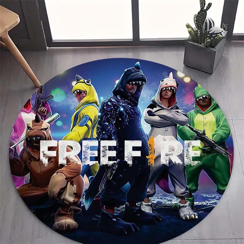 Free Fire Game Character Group Print Round Area Rug Non‑Slip Circular Floor Mat Video Game Fan Home Decor for Living Bedroom Gaming Room