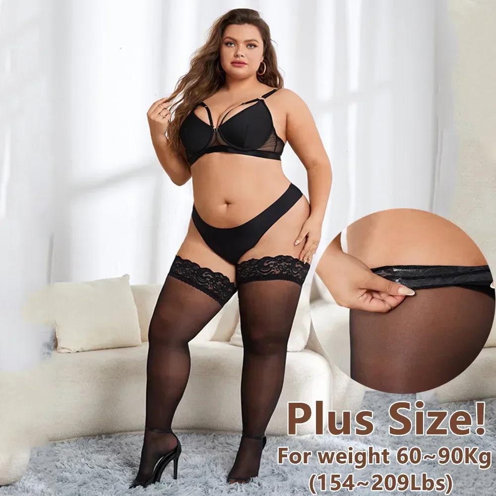 Sexy Over Knee Thigh High Lace Stockings With Silicone Anti-Slip Elastic Plus Size Stocking For Woman 3Xxxl 4Xl 5Xl