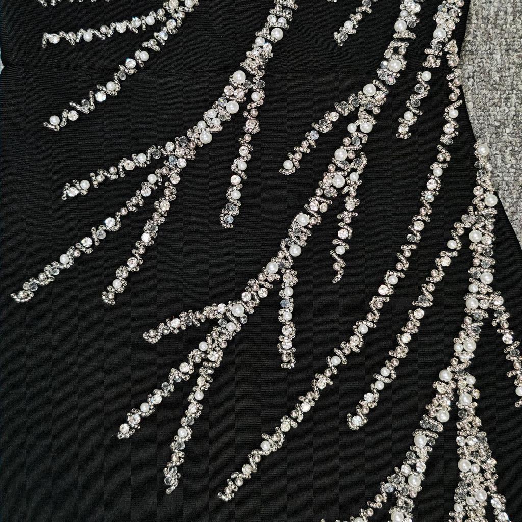 Elegant Handmade Beaded Off-the-Shoulder European & American Bandage Evening Dress