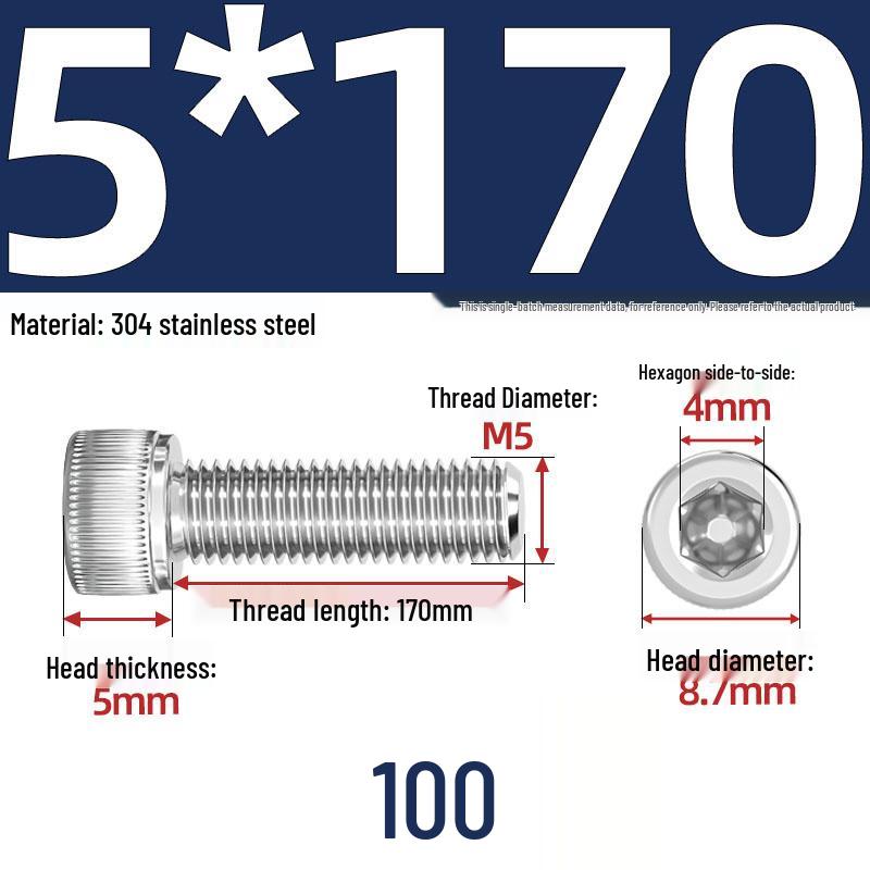 304 Stainless Steel Hex Socket Head Cap Screws, M2-M10, Extended Length