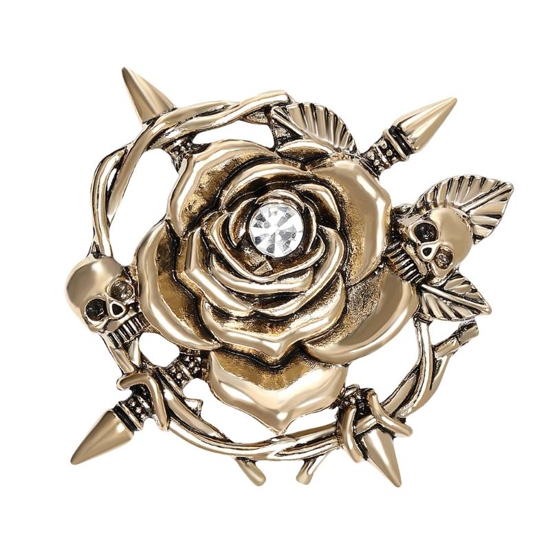 

Vintage Skull and Rose Brooch Beautiful Pin Alloy Texture Suitable for Gothic Fashion Enthusiasts and Festival Outfits золотий
