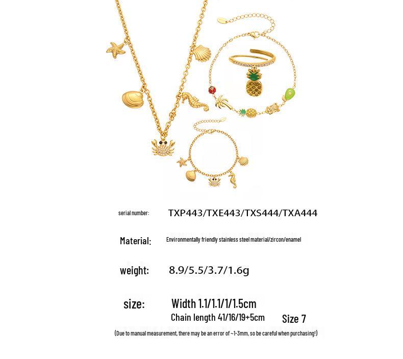 Qiong Yao Ocean Series Rhinestone Pendant Necklace & Hand Foot Chain Jewelry Set