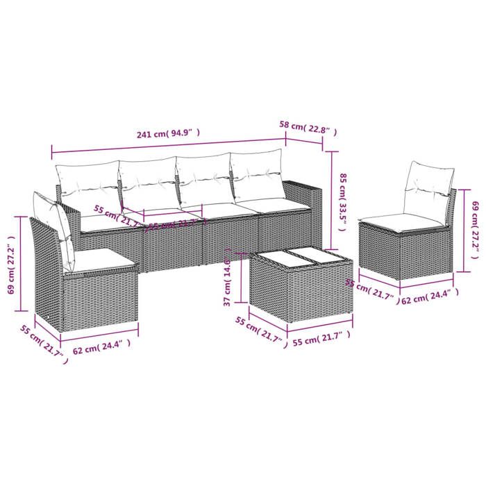 VidaXL Garden Lounge Set with Cushions 7 Pcs, Sofas with Adjustable Feet, Outdoor Furniture Set Patio Terrace, 3251157