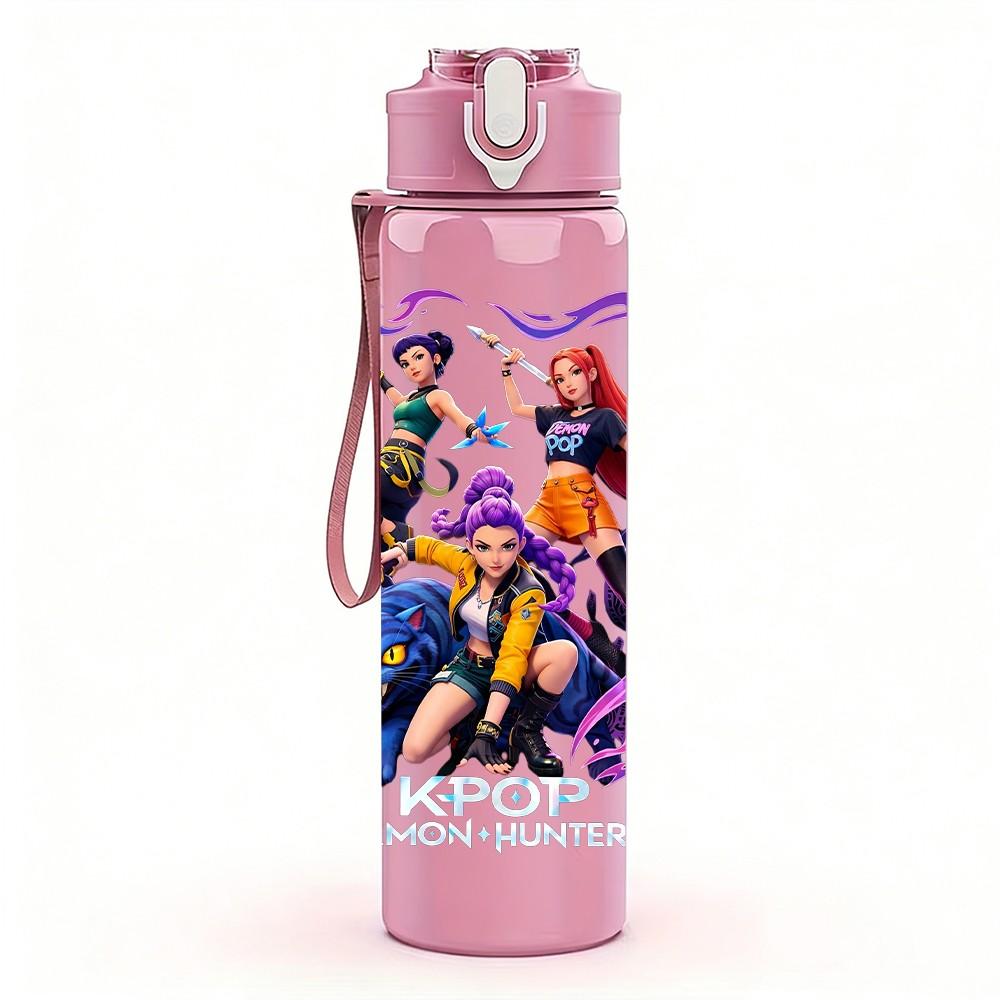 1PC Anime Fight Character Pattern 750ml Color Plastic Sports Water Bottle Leakproof Flip Straw Lid Suitable for Sports Office Home Use