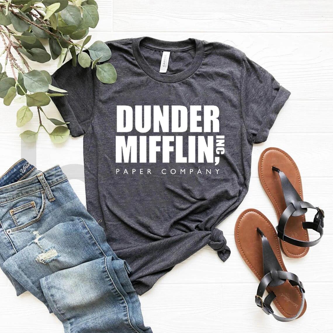 

Футболка Dunder Mifflin The Office Gift Рубашка Дуайта Шрута Забавная футболка с телешоу Dunder Mifflin Paper Company Футболки унисекс Топы L темно серый