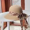 Bow Ribbon Woven Straw Hat Women's Summer French Hepburn Wind Shade Sunscreen Hat Casual Beach Sun Hat