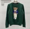 Cartoon Bear Embroidered Jacquard Knit Sweater - Women's Long Sleeve Round Neck