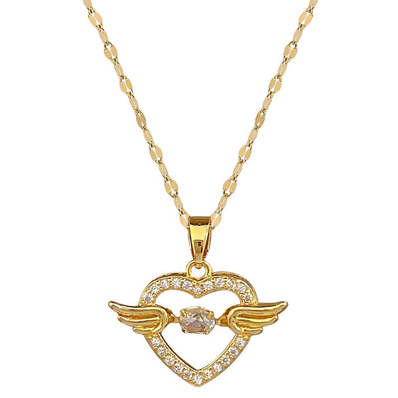 Smart Angel Heart Light Luxury Temperament Gorgeous Full Diamond Necklace Female Versatile Clavicle Chain Titanium Steel Chain