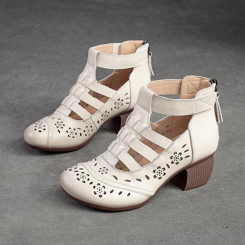 Fashion GKTINOO Women Pumps 2025 High Top Genuine Leather Women Thick High Heel Shoes Summer Hollow Breathable Gladiator Sandals