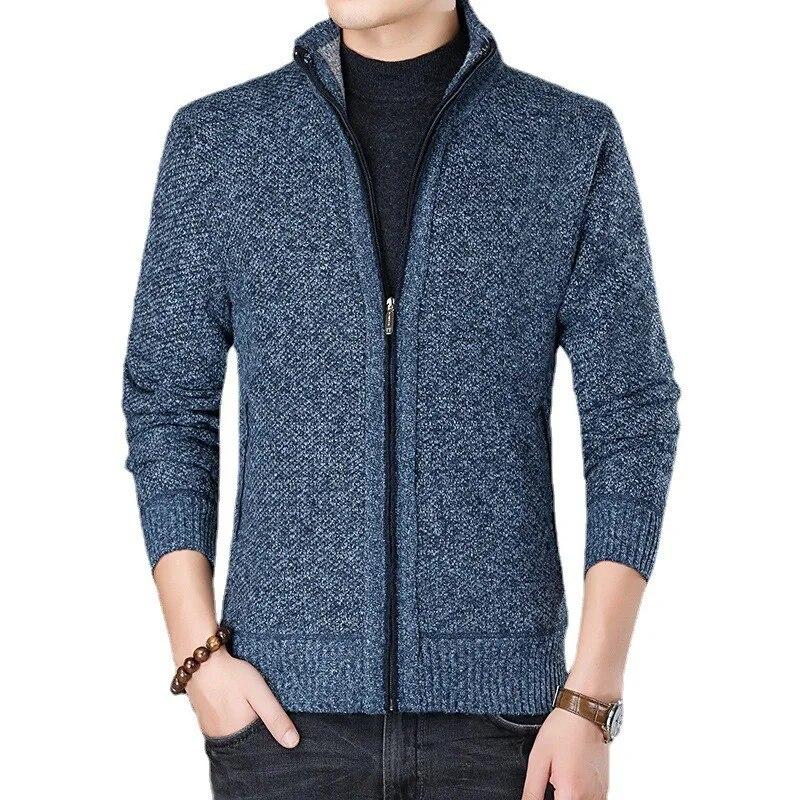 2024 Autumn Winter New Men's Jacket Slim Fit Stand Collar Zipper Jacket Men Solid Cotton Thick Warm Men Sweater
