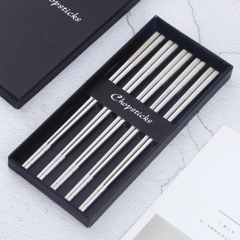

5Pairs Sushi Japanese Acciaio Metal Hashi Chopsticks Set With Gift Box Black Chinese Eating Noodles Food Chop Sticks Tableware