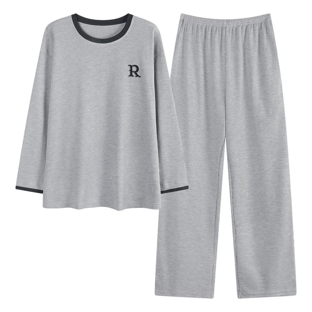 Pajamas Men'S Spring And Autumn Waffle Cotton Long Sleeve Suit Men Can Wear Cotton Loungewear
