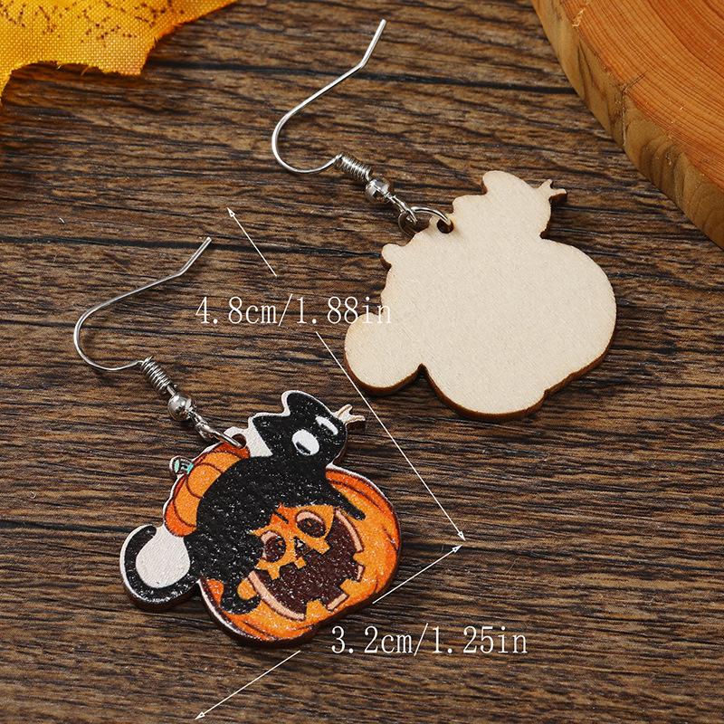 European & American Halloween Pumpkin Cat Candy Basket Earrings