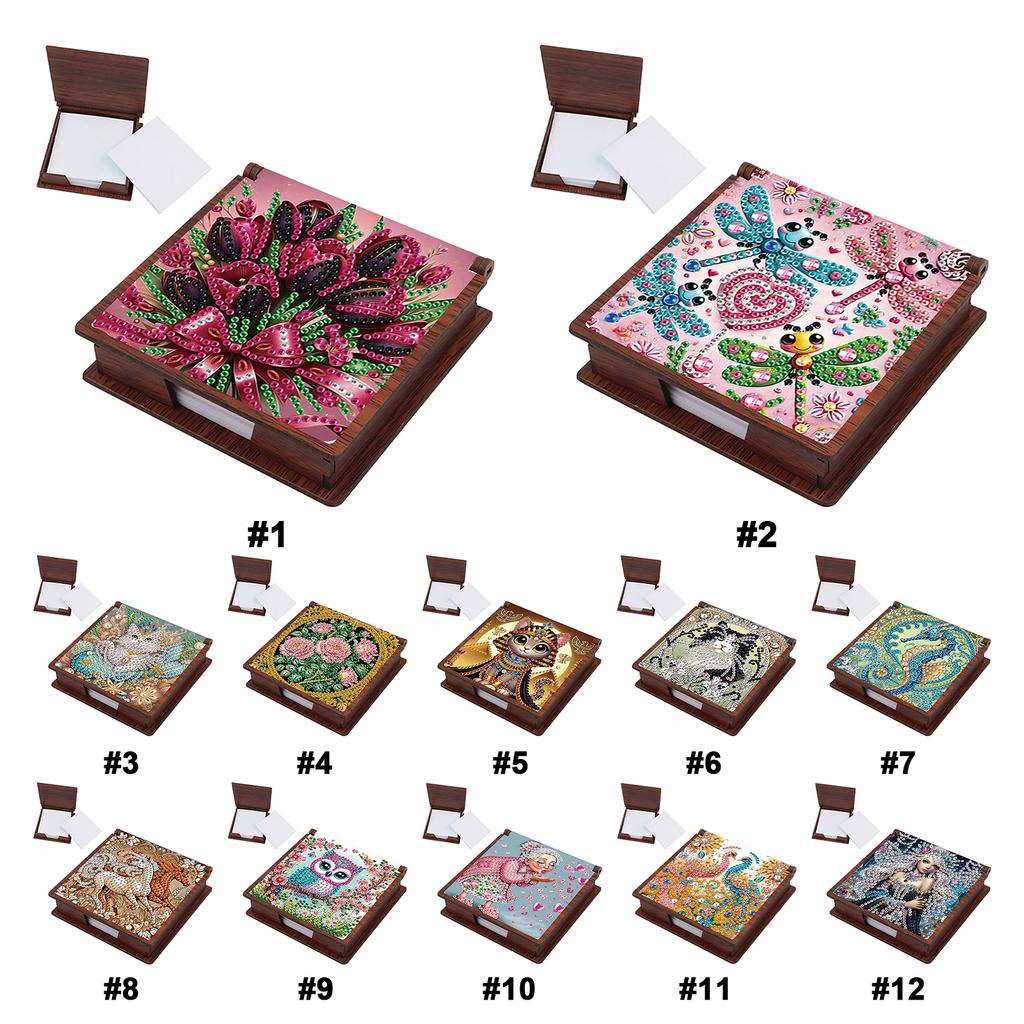 Wooden DIY Diamond Painting Kit Note Box Contains 160 Sheets of Paper Memo Paper Storage Box Diamond Art for Office Desk