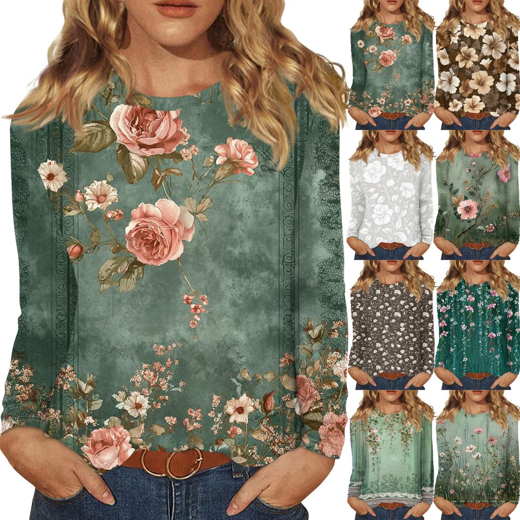 Mote for kvinner Blomstermønstret Hals Langermet Pullovertopp
