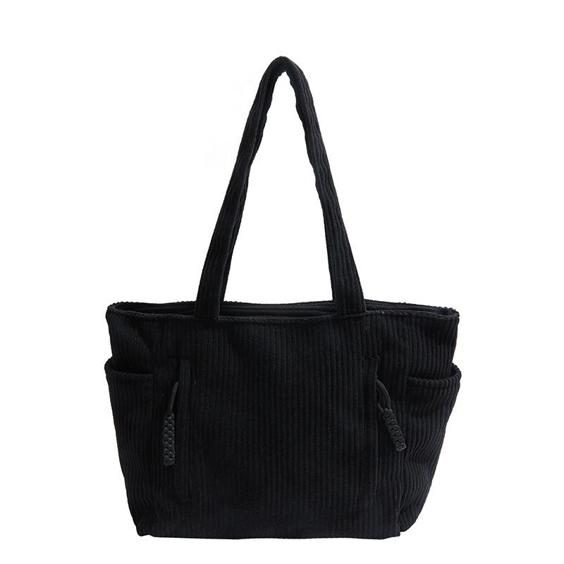 

Large capacity casual corduroy handbag women s simple commuter shoulder bag lightweight versatile tote bag one size fits all чёрный