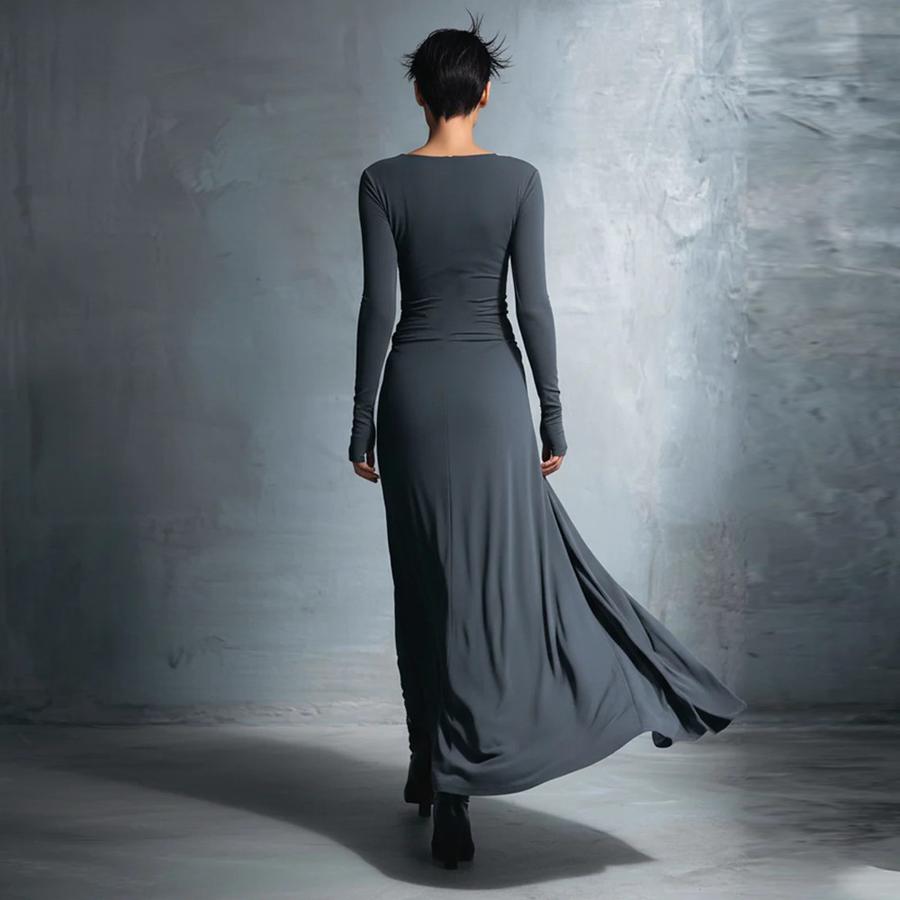 Fall New Women's Dresses Solid Color Elegant Wrap Long Dress with Embellishments Long Sleeve