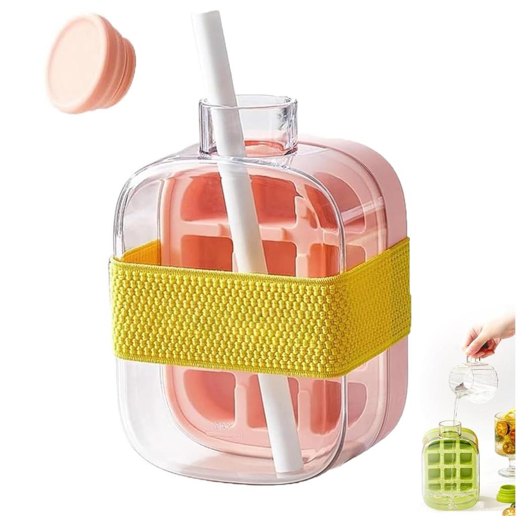 Ice Cube Mold Tray Water Bottle With Straps And Straw Silicone Ice Making Water Bottle Summer Cold Drink Bottle