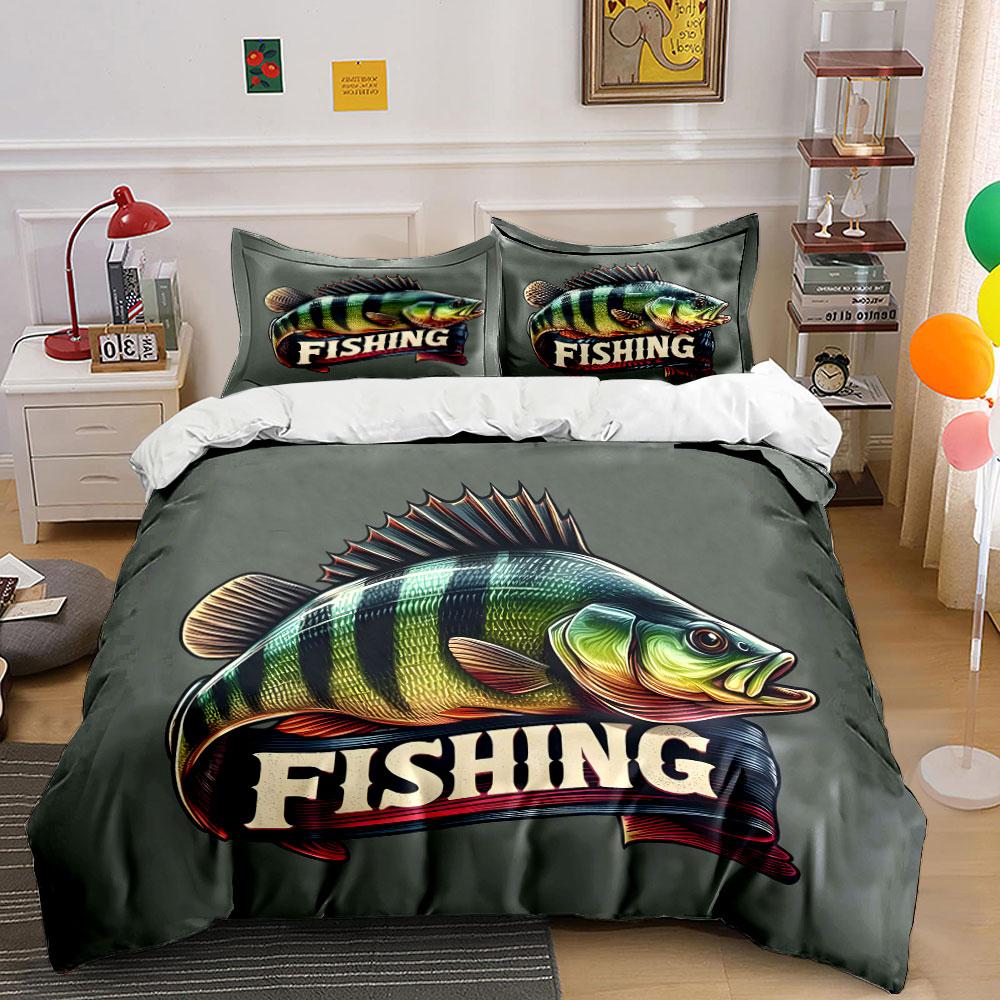 Fishing-Themed Graphic Set Multiple Sizes Kid'S And Adults' Bedroom Exquisite 3Pc Bedding Set, Gift