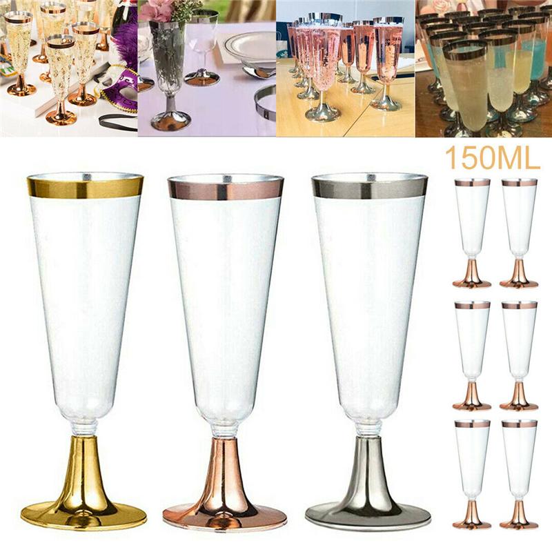 6Pcs/Set 150ml Disposable Red Wine Glass Plastic Champagne Flutes Glasses Cocktail Goblet Wedding Party Supplies Bar Drink Cup