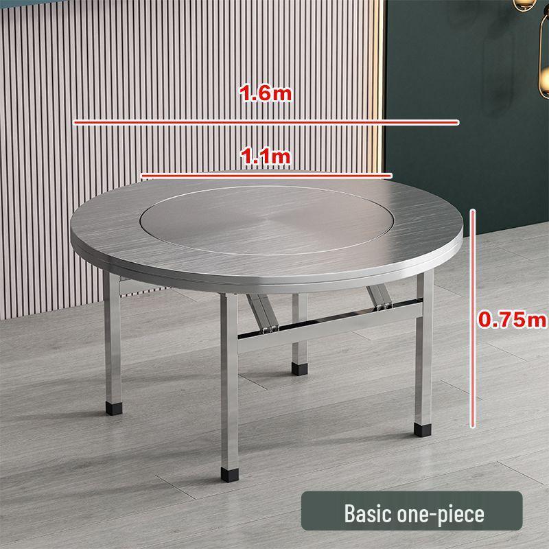 Stainless Steel Round Table with Built-in Folding Turntable for Home, Restaurant, or Hotel.