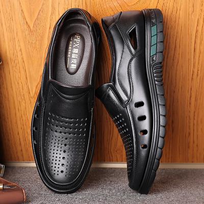 Summer 2025 New Men's Hollow Sandals First Layer Cowhide Middle-aged and Elderly Father Shoes Breathable Casual Shoes Cover Feet