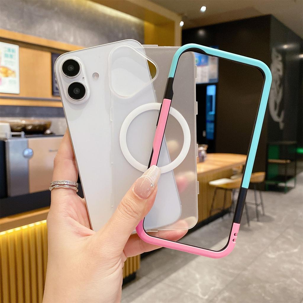 For iPhone 16 Case Compatible with MagSafe Detachable 2-in-1 TPU+PC Clear Phone Cover - Pink / Blue