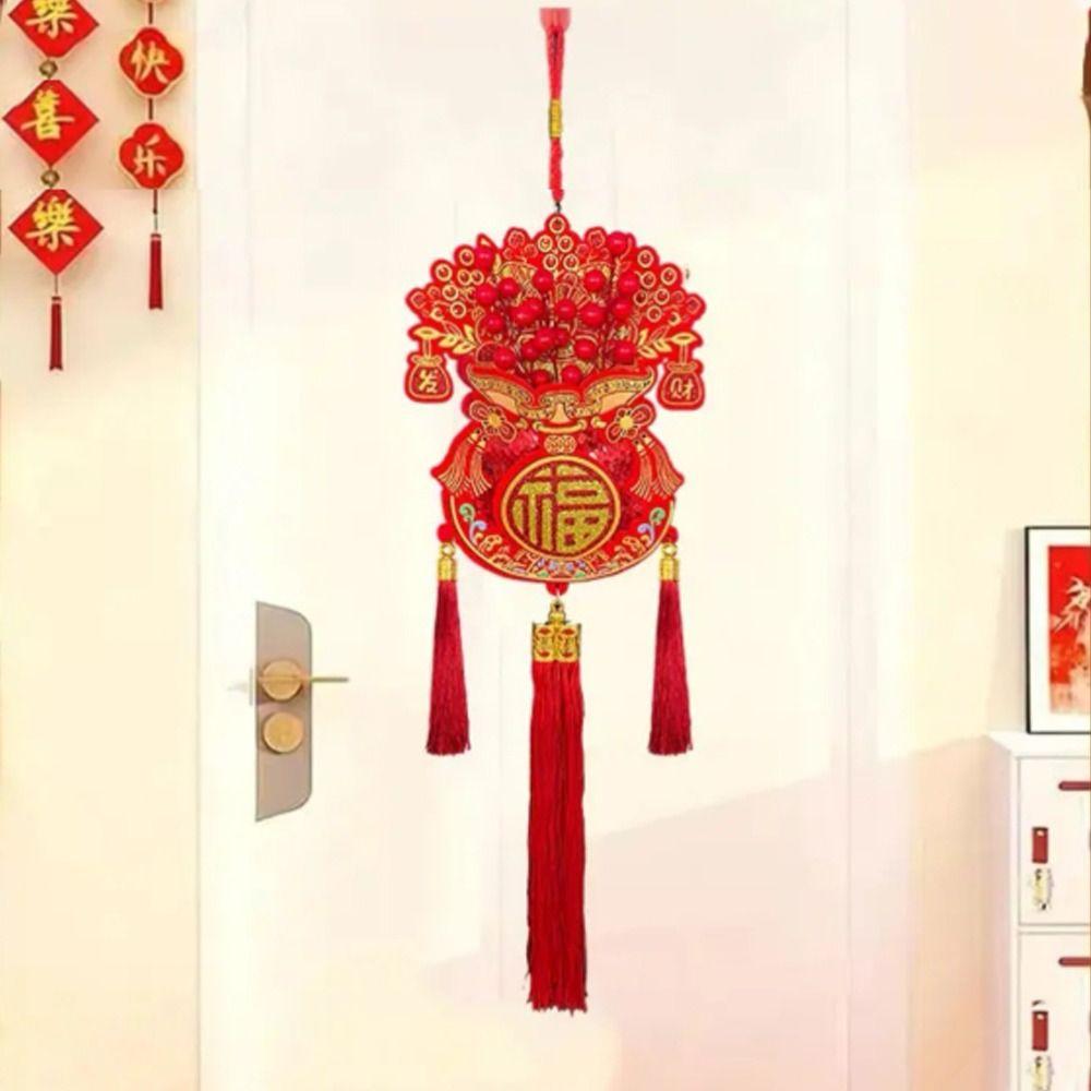 Red Lucky Bag Pendant with Tassels Chinese New Year Decor New Year Gift