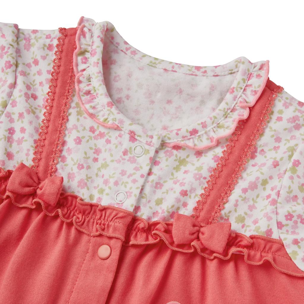 Shortall Short Floral Made In Baby Pink [Miki House] Romper, Sleeve, 3/4 Length, Pattern, Rabbit, Japan, Girls, Baby, Kids, Clothes, Infant,
