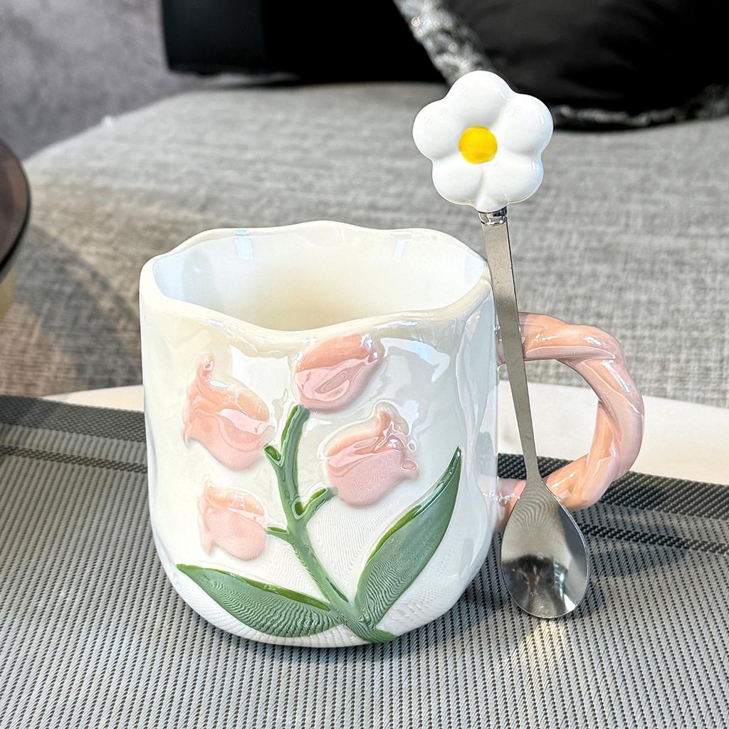 Hand Painted Tulip Ceramic Mug Funny Coffee Mug Cup Christmas Cups Original Breakfast Cups Unusual Mugs Cup for Tea Drinkware