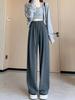 Petite High-Waisted Wide-Leg Glutinous Rice Pants - Women's Slimming Straight-Leg Spring/Autumn Floor-Length Pants