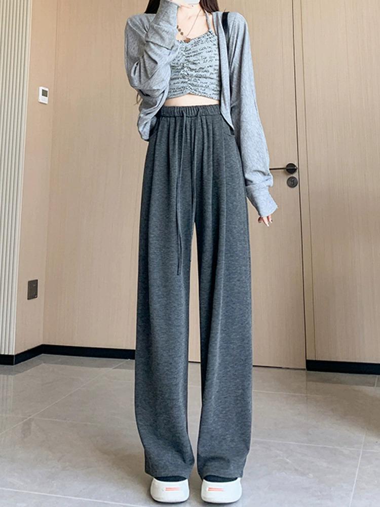 Petite High-Waisted Wide-Leg Glutinous Rice Pants - Women's Slimming Straight-Leg Spring/Autumn Floor-Length Pants