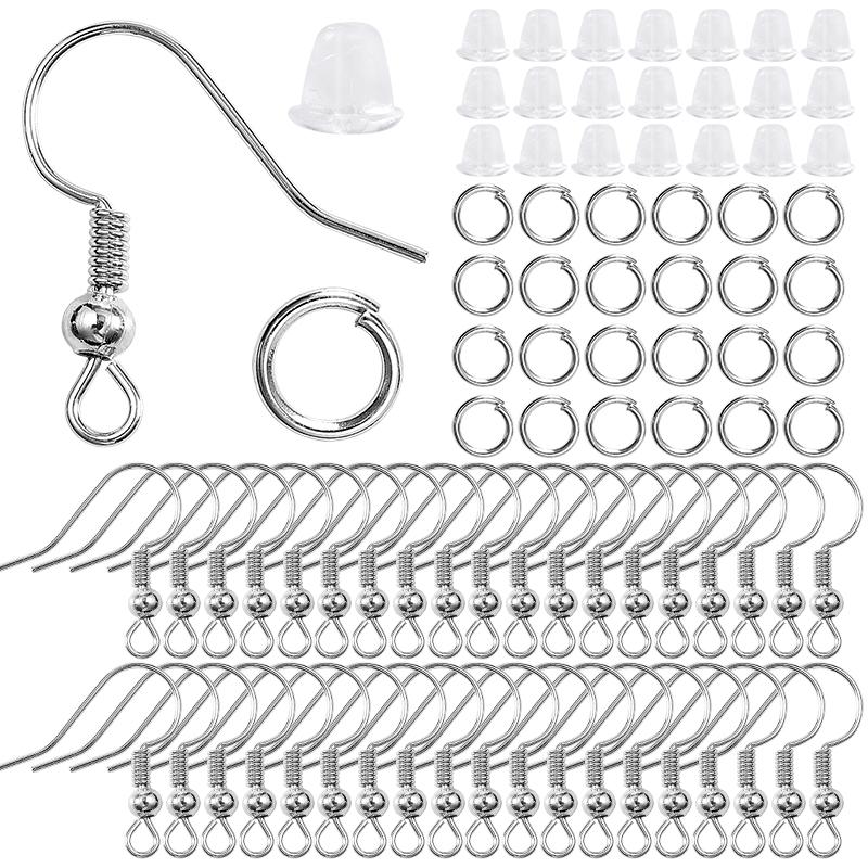 300Pcs Earrings Set Hypoallergenic Earring Hooks Jump Rings Clear Rubber Earring Backs For Jewelry Making Findings Accessories
