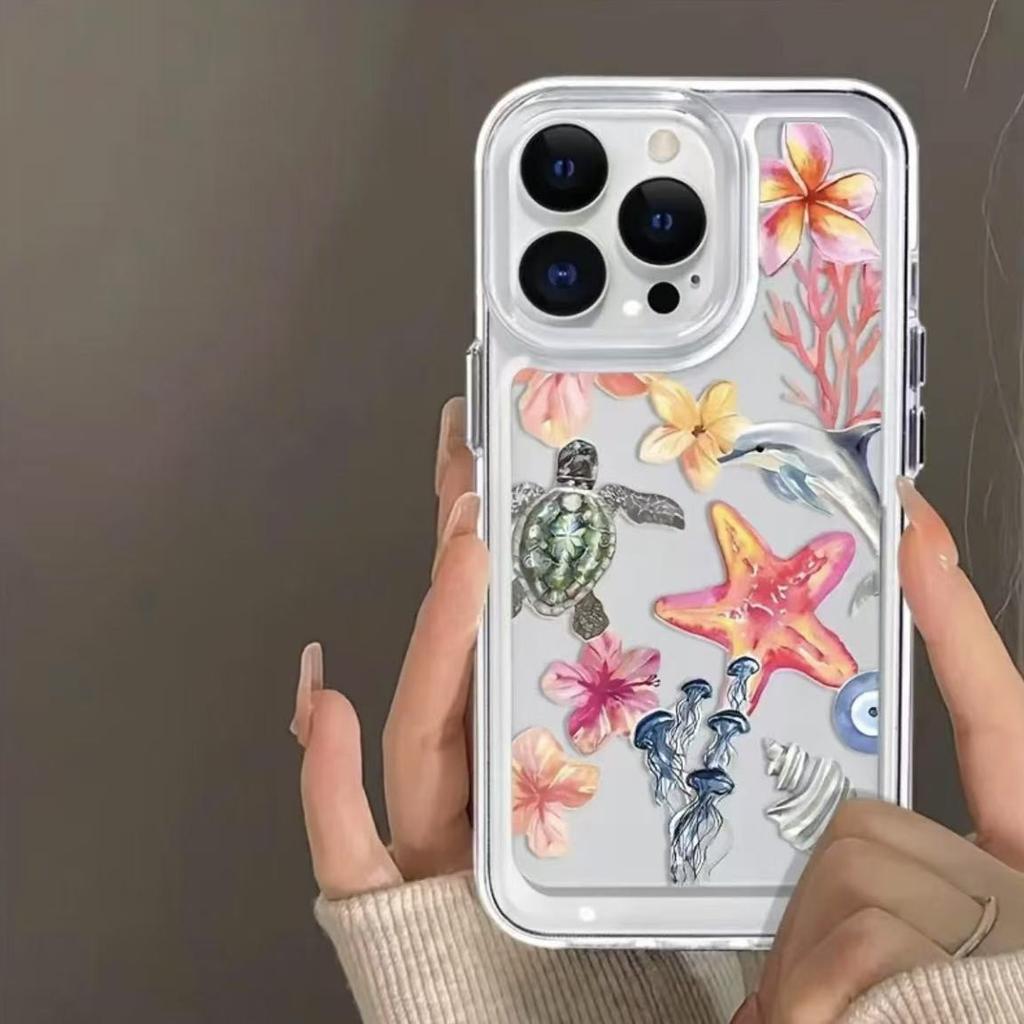 Pink Jellyfish Is Suitable for Iphone15promax Mobile Phone Case, Transparent Apple 16 All-inclusive 14pro Foreign Trade 13/12.