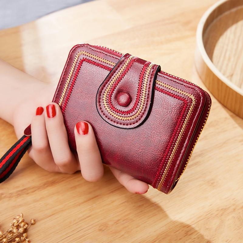 IELGY women's retro wax leather zipper short wallet