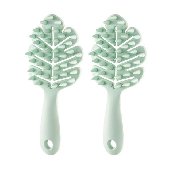 2Pcs Hollow Leaf Shampoo Brush with Long Handle Hanging Men Women Portable Travel Hair Growth Scalp Massage Scrubber Cleaning Brush