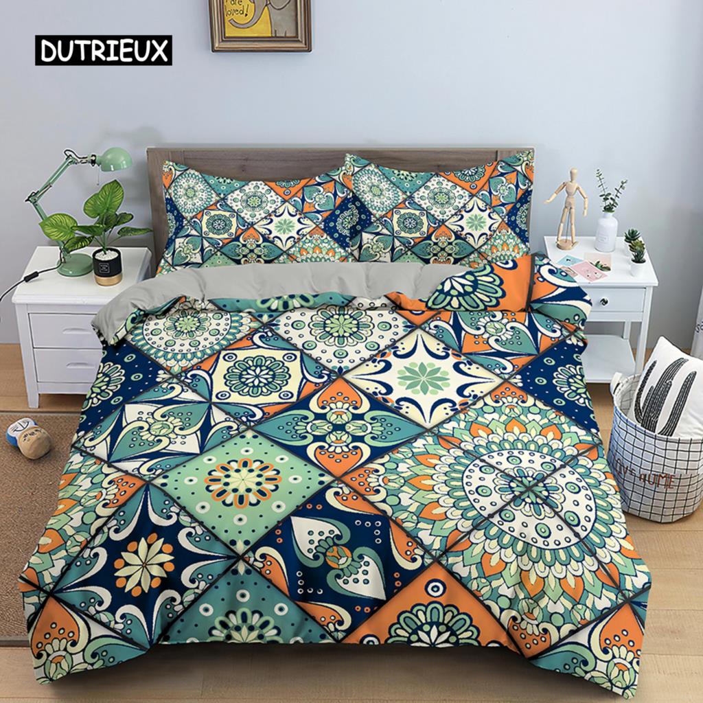 Bohemian Style Duvet Cover Geometric Mandala Ethnic Style Bedding Set Double Queen King Size with Pillowcase Bedroom Decoration