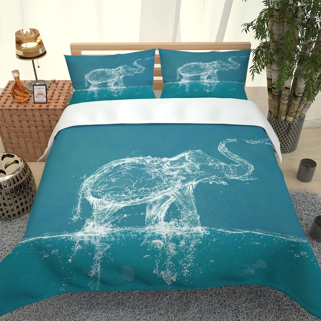 Çift Kişilik Yatan Moda 3D Hayvan Fil Desenli Tek Kişilik Yatak Örtüsü Seti Erkek Çocuklar İçin Sevimli Yavru Kedi Polyester King Yorgan Kılıfı